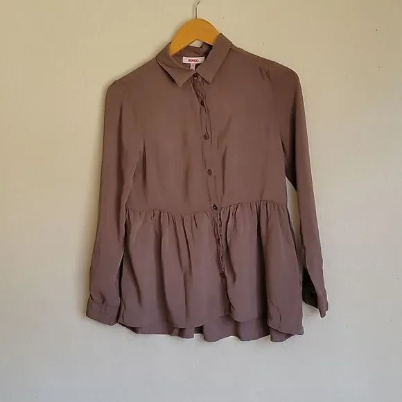 BONGO blause collar with buttons size S/C brown - Picture 2 of 12